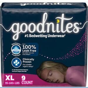 4 packs Goodnites Youth Girls Nighttime Underwear X Large 95-140 lbs 36 ct